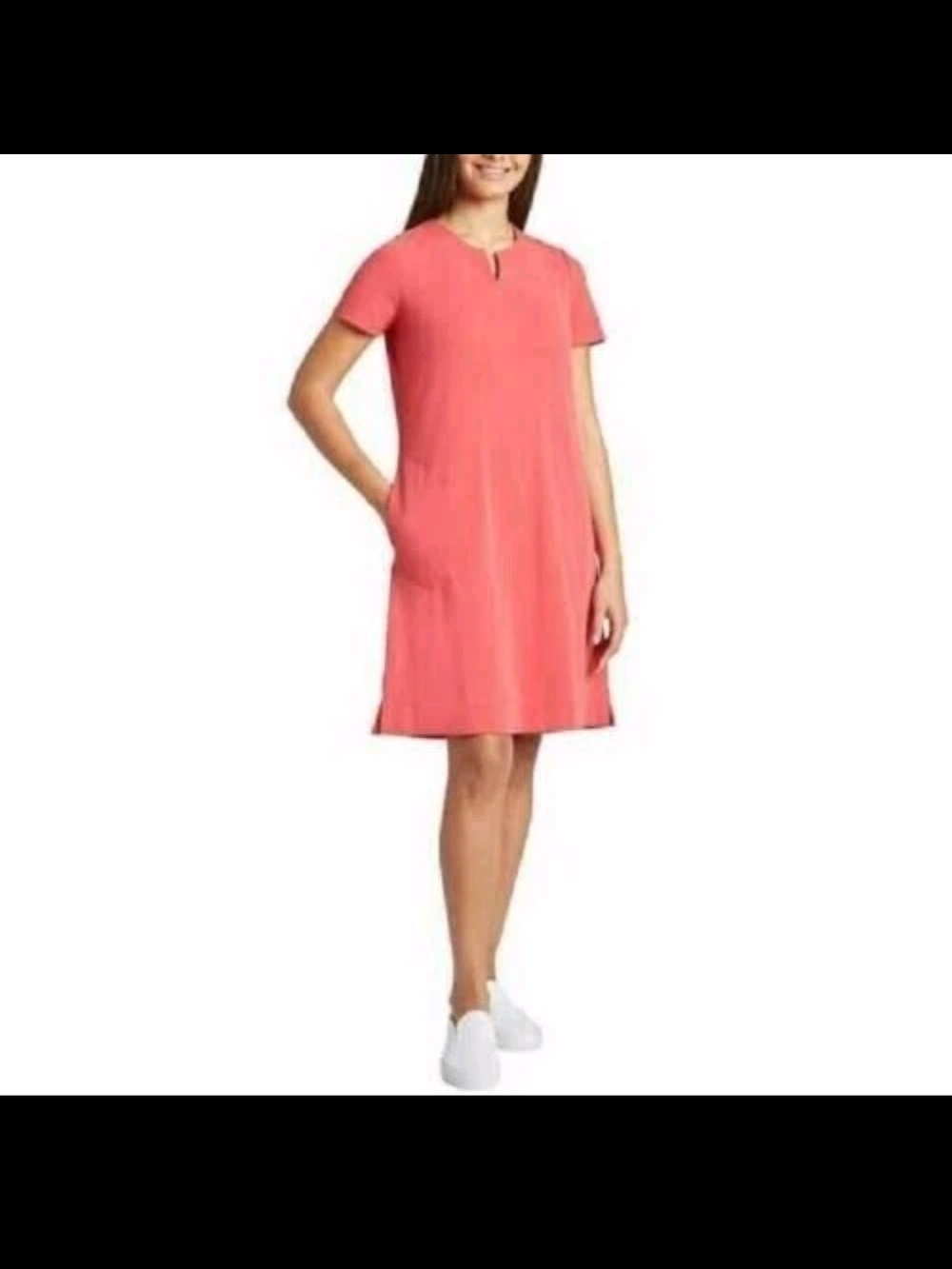 Ellen Tracy Coral Short-Sleeve Shift Dress with Keyhole